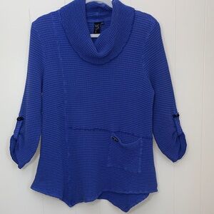 Cobalt Blue Cowl Neck Waffle Knit Women's Sweater